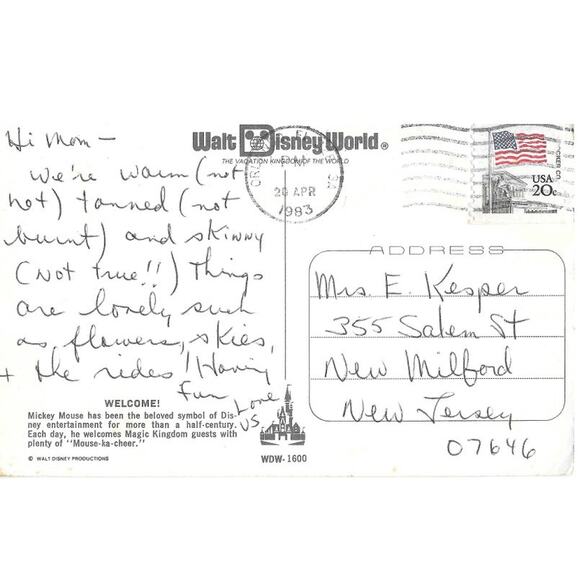 Welcome Mickey Mouse Walt Disney World Postcard Posted - Picture 2 of 2